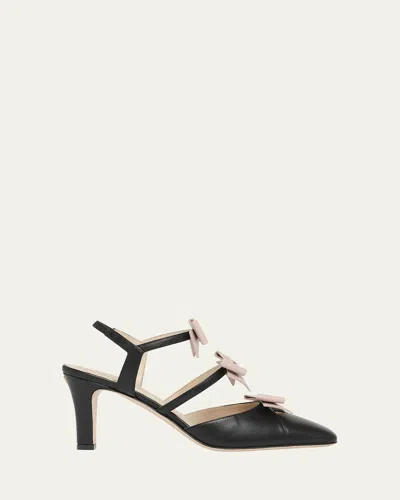 Valentino Garavani Bow Vlogo Strappy Leather Pumps In Black