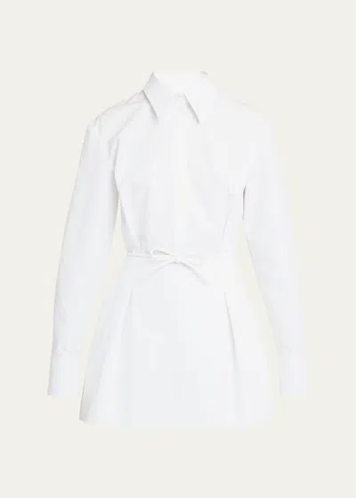 Valentino Bow-waist Long-sleeve Mini Shirtdress In White