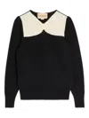 Valentino Bow-detailed Two-tone Wool Sweater In Black