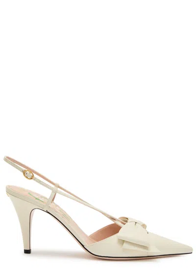 Valentino Garavani Valentino Bowbow Leather Slingback Pumps In White