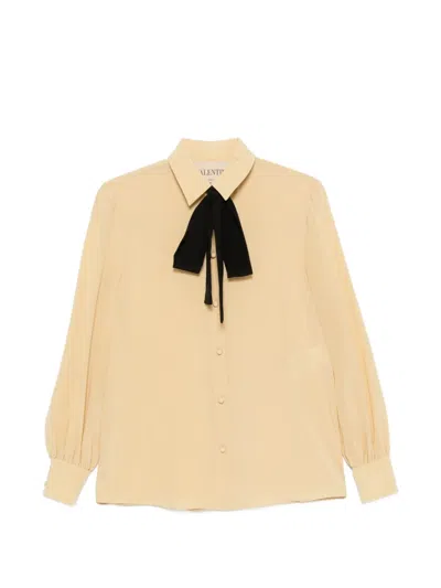 Valentino Bow-detail Buttoned Shirt In Neutral