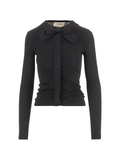 Valentino Ruched Bow-detail Cardigan In Black