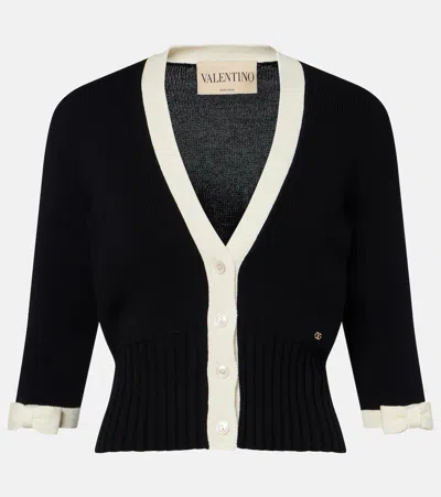Valentino Bow-detail Cotton Cardigan In Black