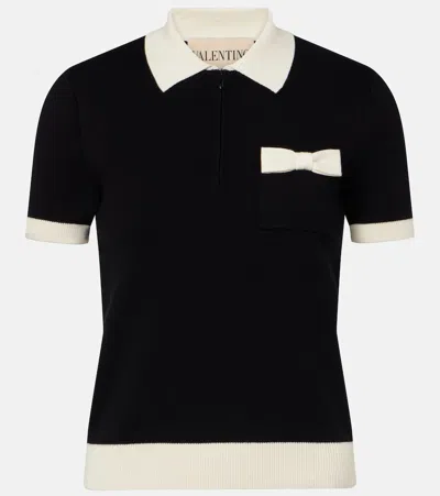 Valentino Bow-detail Cotton Polo Shirt In Black