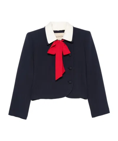 Valentino Bow-detail Cropped Jacket In Blue
