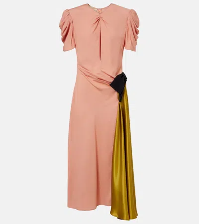 Valentino Garavani Drapes Sable Midi Dress In Pink