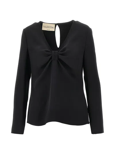 Valentino Bow-detail Long-sleeve Blouse In Black