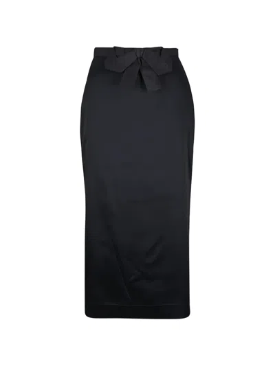 Pre-owned Valentino Bow-detail Midi Skirt In Black