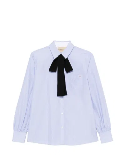 Valentino Bow-detail Pinstriped Shirt In Blue