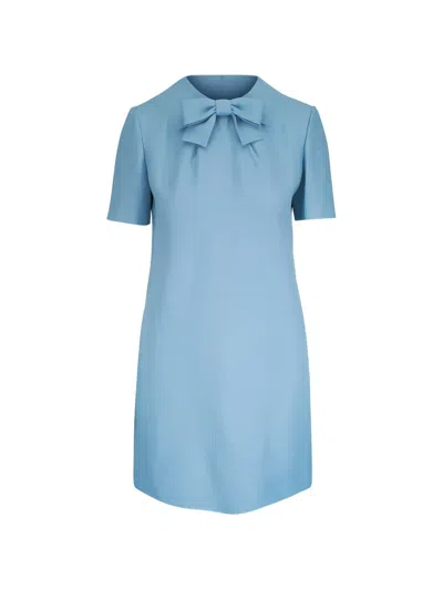 Valentino Bow-detail Short-sleeve Dress In Blue