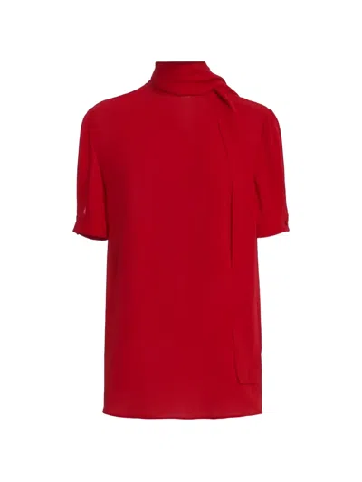 Valentino Bow-detail Silk-georgette Blouse In Red