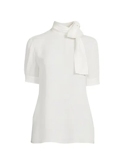 Valentino Bow-detail Silk-georgette Blouse In White