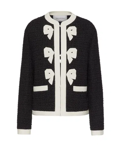 Valentino Bow-detail Tweed Jacket In Black