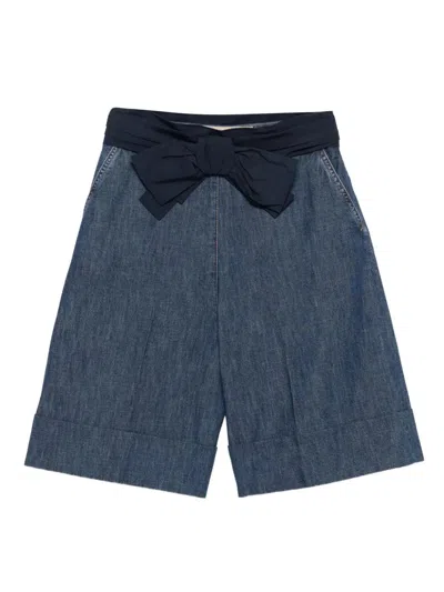 Valentino Bow-embellished Denim Shorts In Blue