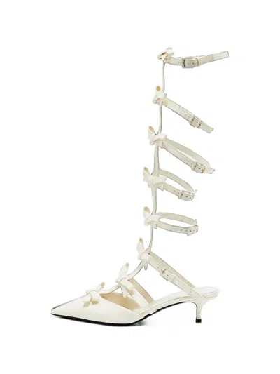 Pre-owned Valentino Garavani Bow-embellished Knee-high Cage Sandals In White