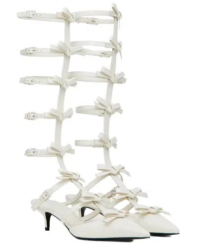 Valentino Garavani Valentino Bow-embellished Leather Kitten-heel Pump In White