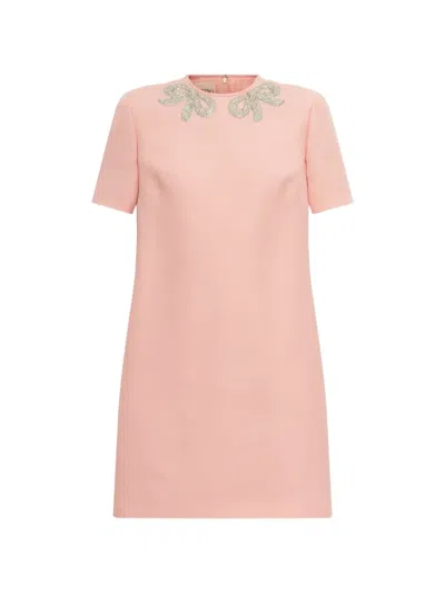 Valentino Bow-embellished Shift Mini Dress In Multi