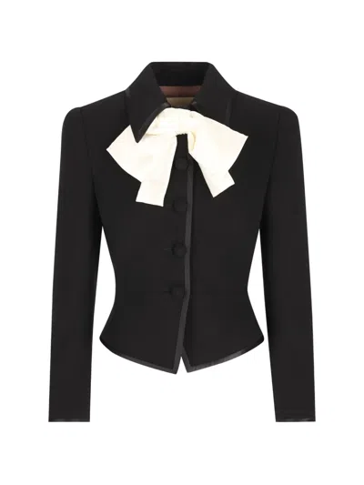 Valentino Bow-embellishment Button-fastening Wool Jacket In Black
