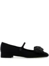 Valentino Crystal Bow Mary Jane Ballerina Flats In Black