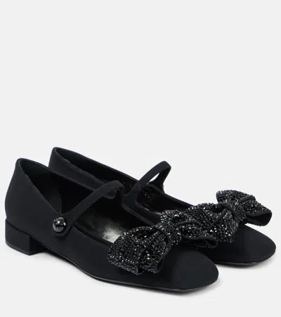 VALENTINO GARAVANI BOWJANE EMBELLISHED CRÊPE MARY JANE FLATS