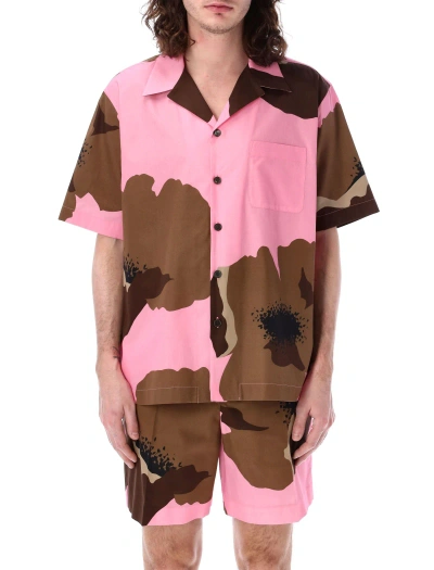 Valentino Flower Portrait-print Bowling Shirt In Bubble + Clay