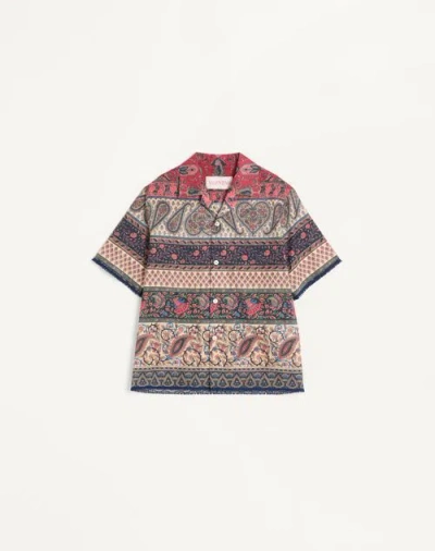 Valentino Bowling Shirt In Cotton Muslin With Voyage Imaginaire Print And Passementerie Trims In Multicolour