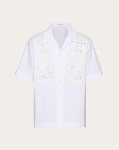 Valentino Bowling Shirt In Cotton Poplin With Pomegranate Embroidery In ホワイト