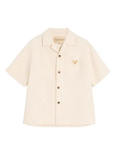 Valentino Bowling Shirt In Denim With Vgold Detail In Animal Print