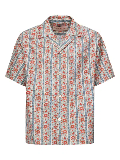 Valentino Bowling Shirt With Paisley Print In Blue