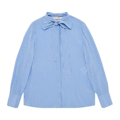 Pre-owned Valentino Bowneck Pinstripe Silk Shirt 'light Blue' | Women's Size 42
