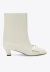 Valentino Leather Mid-calf Boots Featuring Bow Detail In White
