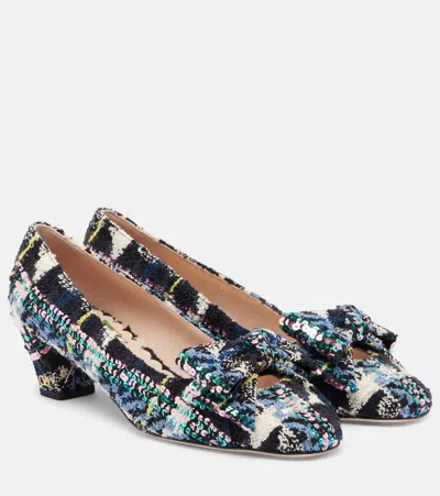 Valentino Garavani Bowow 45 Bow-detail Tweed Pumps In Multi