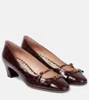 Valentino Brown Crocodile Effect Calfskin Pumps With Bow And Medium Heel In Brown