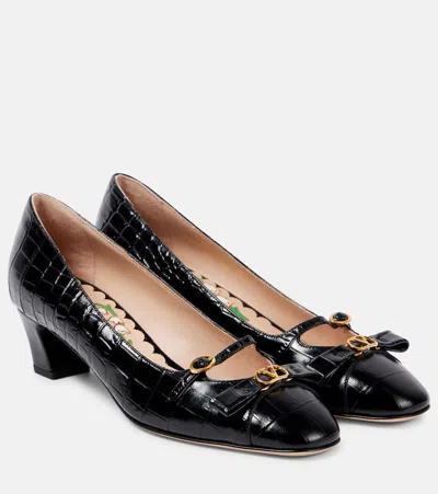 VALENTINO GARAVANI BOWOW 45 CROC-EFFECT LEATHER PUMPS