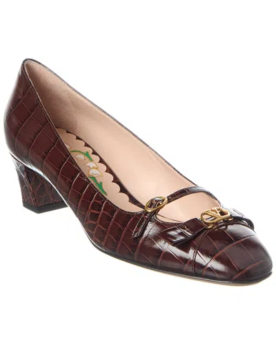 Valentino Garavani Valentino Bowow 45 Croc-embossed Leather Pump In Brown