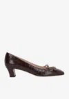 Valentino Brown Crocodile Effect Calfskin Pumps With Bow And Medium Heel In Brown