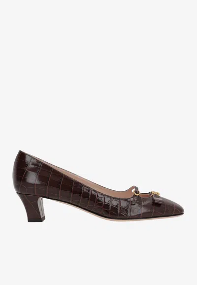 VALENTINO GARAVANI BOWOW 45 CROC-EMBOSSED LEATHER PUMPS