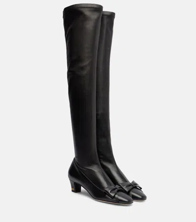 Valentino Garavani Bowow 45 Leather Over-the-knee Boots In Black