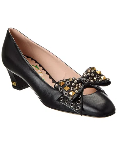 Valentino Garavani Bowow Pump In Kidskin With Studs 45mm Woman Black 40