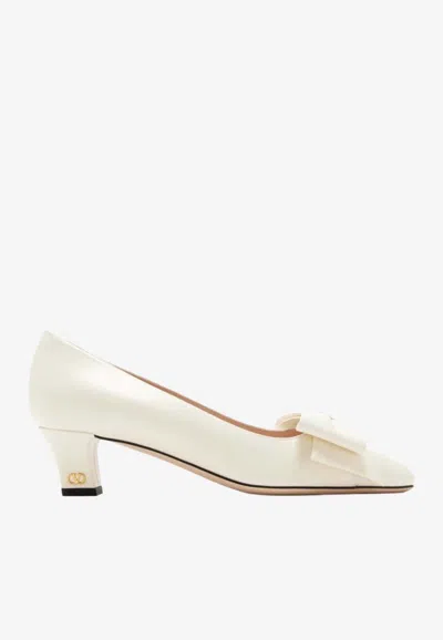 Valentino Garavani Bowow 45 Leather Pumps In White