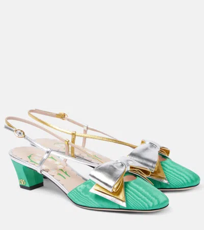VALENTINO GARAVANI BOWOW 45 MOIRÉ AND LEATHER SLINGBACK PUMPS