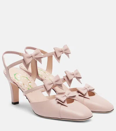Valentino Garavani Bowow 75 Leather Slingback Pumps In Pink