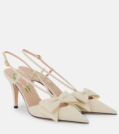 Valentino Garavani Bowow 85 Leather Slingback Pumps In Neutral
