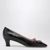 Valentino Garavani Bow Detail Black Crocodile-embossed Leather Heels In Black