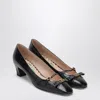 Valentino Garavani Bow Detail Black Crocodile-embossed Leather Heels