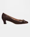 Valentino Brown Crocodile Effect Calfskin Pumps With Bow And Medium Heel In Hot Brown