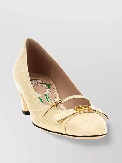 VALENTINO GARAVANI BOWOW CROCODILE BLOCK HEEL PUMPS