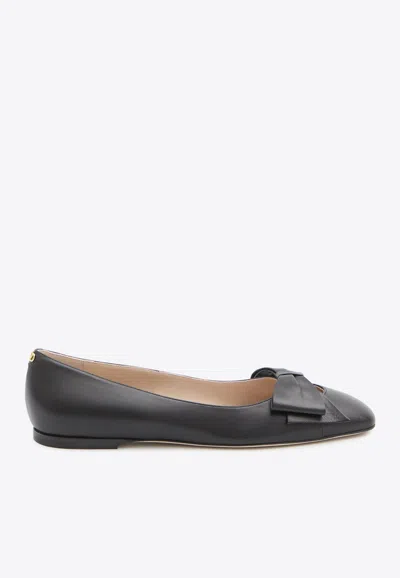 Valentino Garavani Bowow Leather Ballet Flats In Black