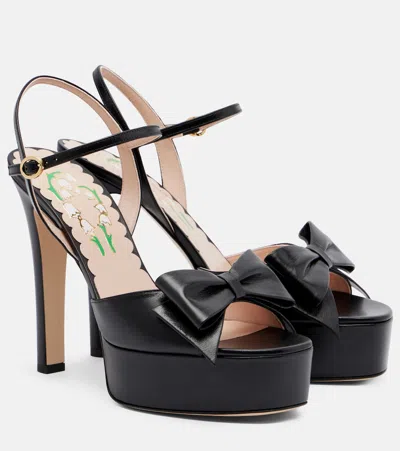 Valentino Garavani Leather Bow-detail Bowow Platform Sandals 130 In Black