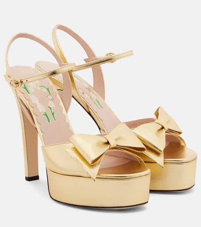 Valentino Garavani Bowow Metallic Leather Platform Sandals In Gold